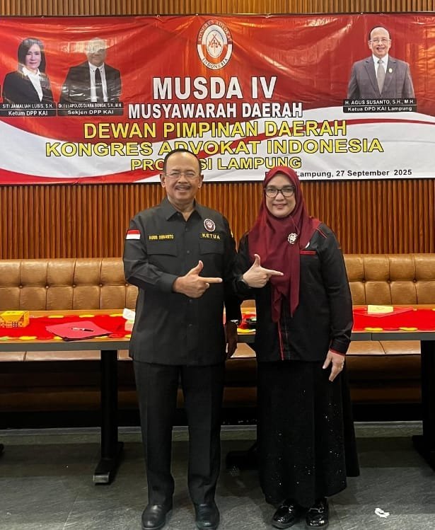 Duet Advokat Agus Susanto dan Enita, Ketua & Sekretaris KAI Lampung Periode 2025- 2030 Dilantik Rabu Besok di Santika Premiere.