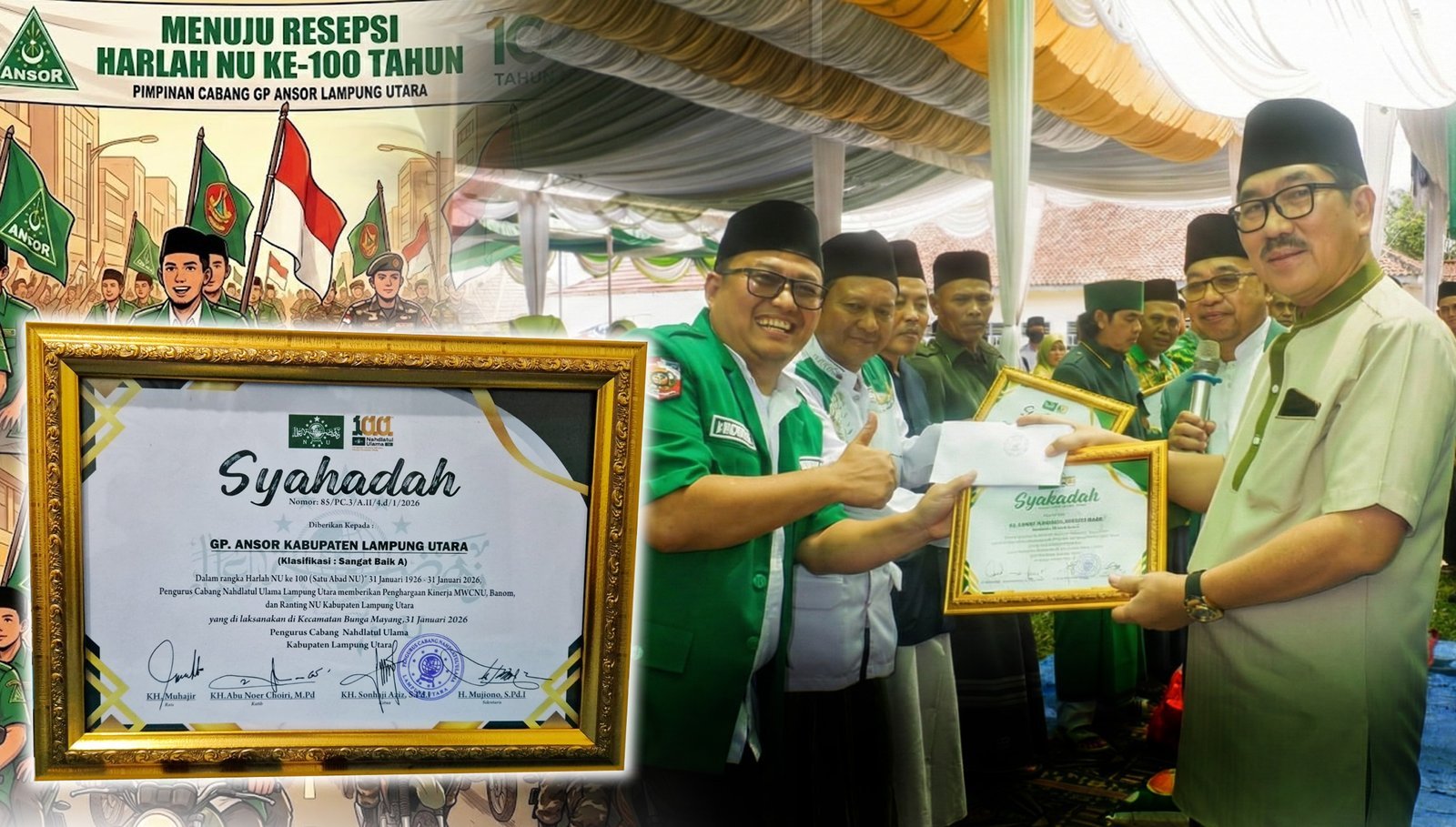PC GP Ansor Lampung Utara Raih Penghargaan klasifikasi (Sangat Baik :A) sebagai Badan Otonom NU Tergiat