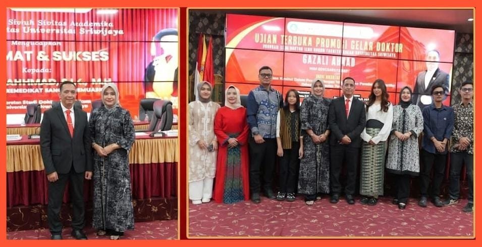 Hadiri Ujian Terbuka, Keluarga Besar Dampingi Kombes Pol Gazali Ahmad Raih Gelar Doktor Ilmu Hukum di Universitas Sriwijaya kampus Bukit.